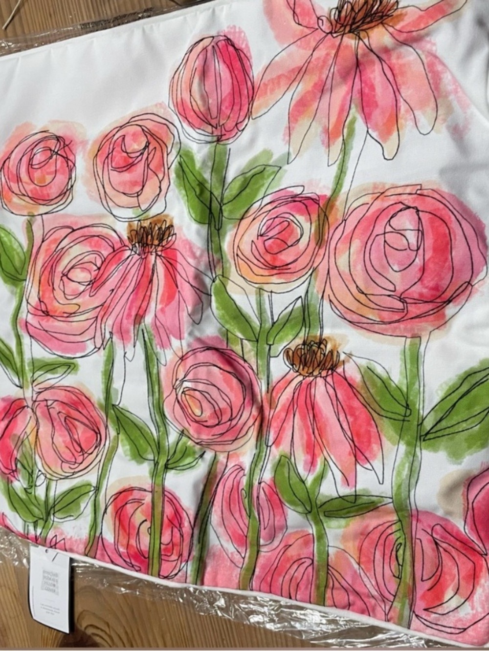 Floral Watercolor Pink & Green Decorative Throw Pillow Cover -